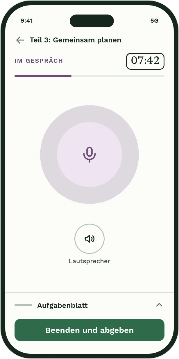 Die App im Gespräch: Teil 3, gemeinsam planen, mit Uhr und Aufgabenblatt.